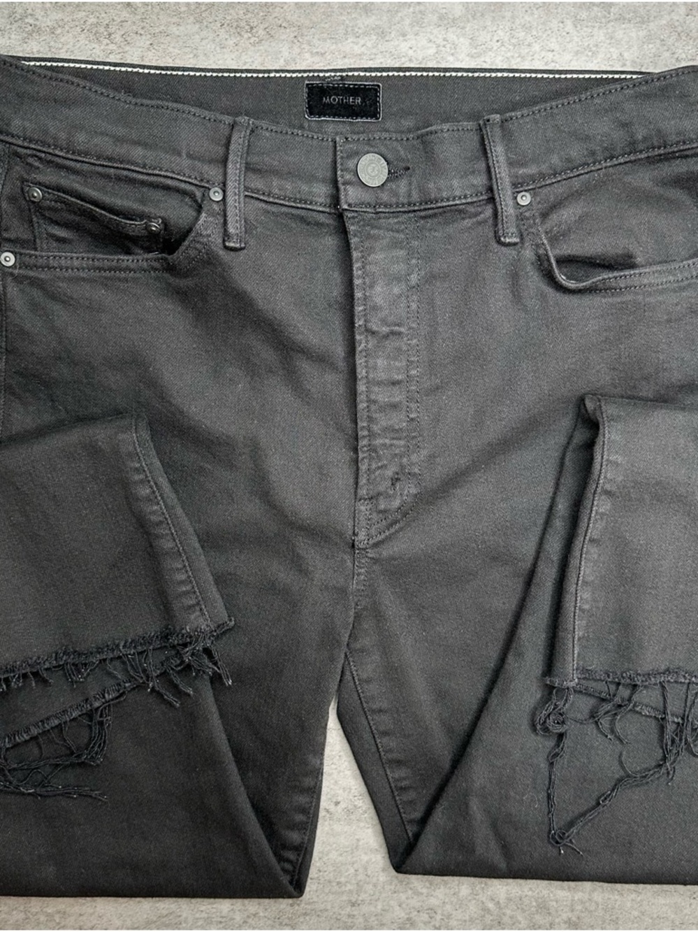 MOTHER Insider Crop Step Fray Jeans Black High Rise Raw Hem Ankle Flare Size 31 - Picture 10 of 10